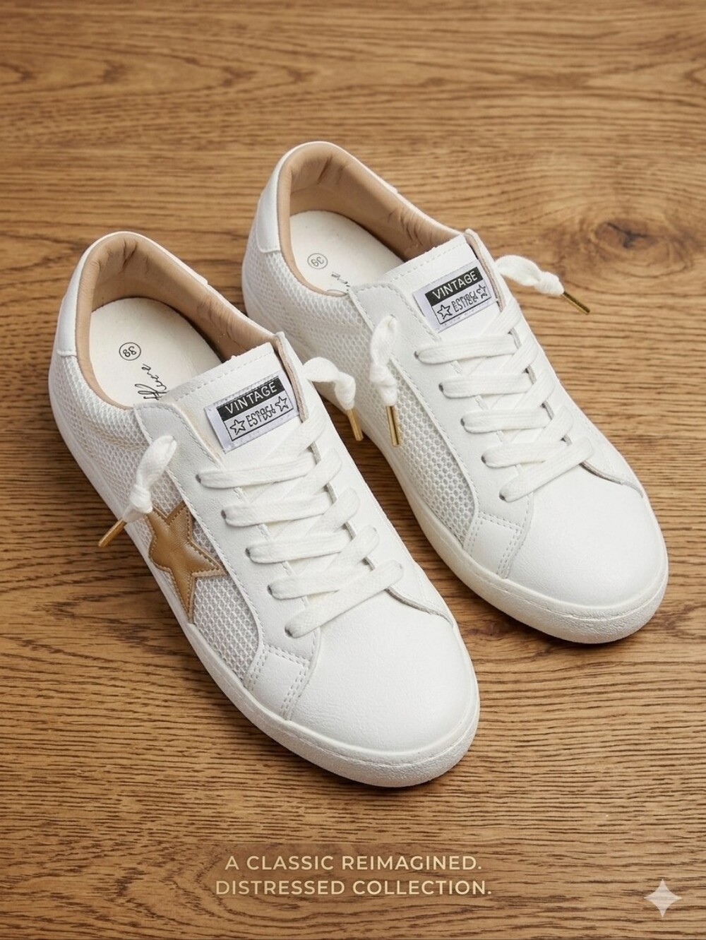 Vintage Havana Carla White Mesh Gold Star Sneakers Size 8 - Picture 3 of 10
